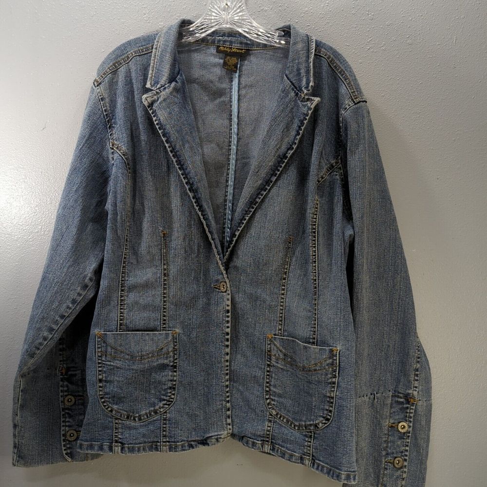Ashley Stewart Women's Size 18W Light Wash Denim Blue Jean Jacket 467